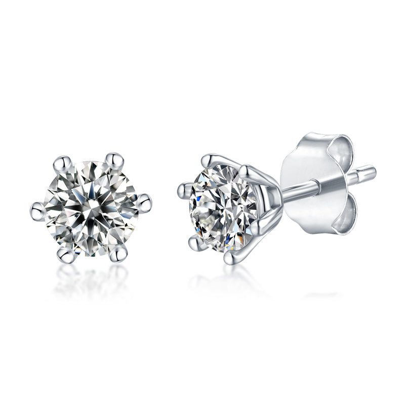 Classic Six-Prong Moissanite Silver Stud Earrings Elegant Fine Jewelry - 3