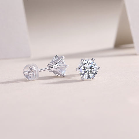 Moissanite Stud Earrings in S925 Silver 1 Carat Classic Sparkle