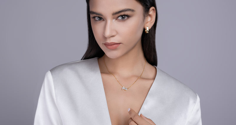 Double Diamond Moissanite Pendant Necklace in Gold-Plated S925 Sterling Silver - 6