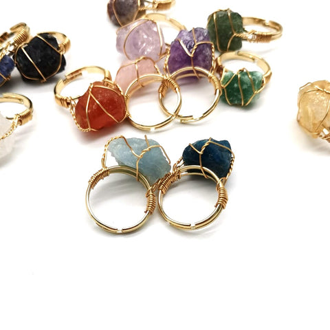 Hand Wrapped Rough Stone Agate Adjustable Ring