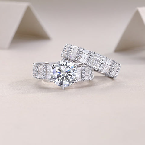 1Vanilla 3-Carat Moissanite S925 Sterling Silver Ring Set Modern Elegant Fine Jewelry