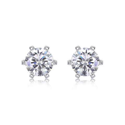 Moissanite Stud Earrings in S925 Silver 1 Carat Classic Sparkle