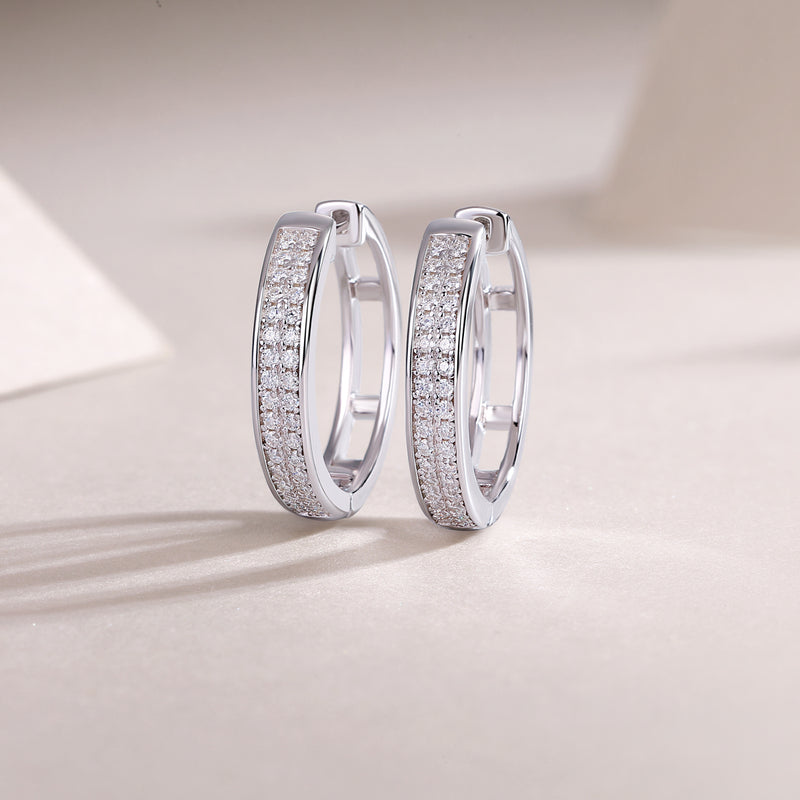 1Firefly Light Moissanite Sterling Silver Hoop Earrings with Platinum-Plated Studs - 4