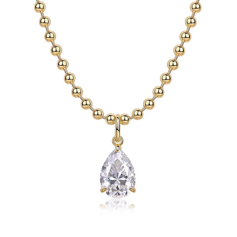 1Wish Light Pear-Shaped Moissanite Necklace Pendant in S925 Sterling Silver with Gold Plating