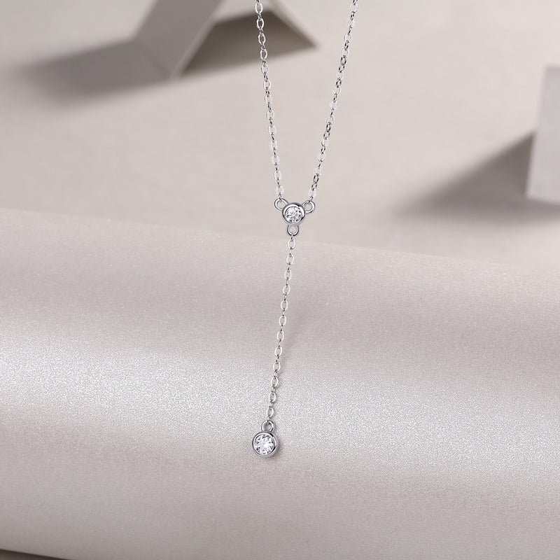 1Tassel Moissanite Pendant Necklace in S925 Sterling Silver with Platinum Plating - 1