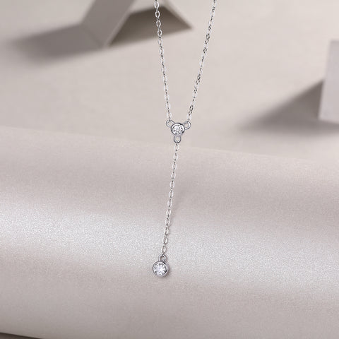 1Tassel Moissanite Pendant Necklace in S925 Sterling Silver with Platinum Plating