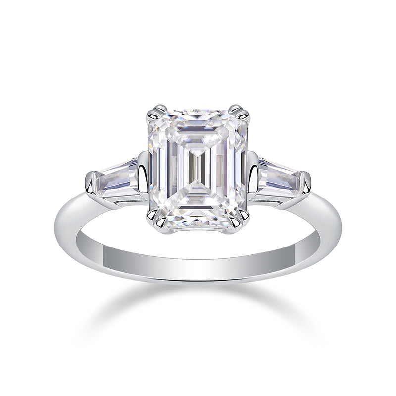 S925 Sterling Silver Moissanite Ring Octagonal Cut Elegant Design - 2