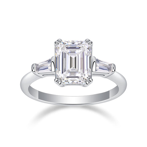 S925 Sterling Silver Moissanite Ring Octagonal Cut Elegant Design