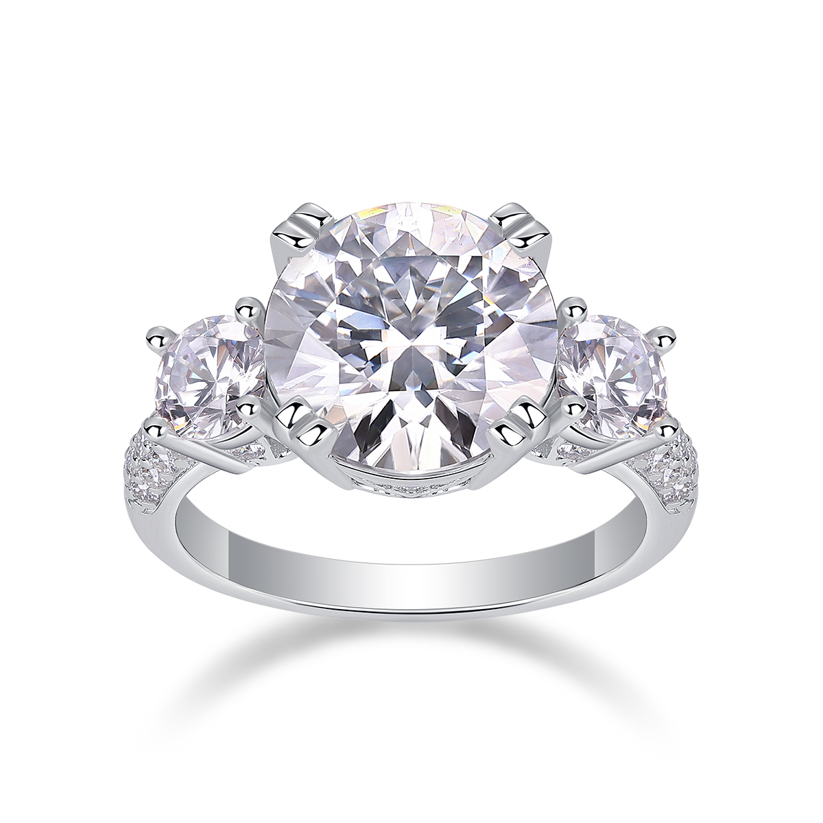 5-Carat Moissanite Sterling Silver Ring with Platinum-Plated Accents