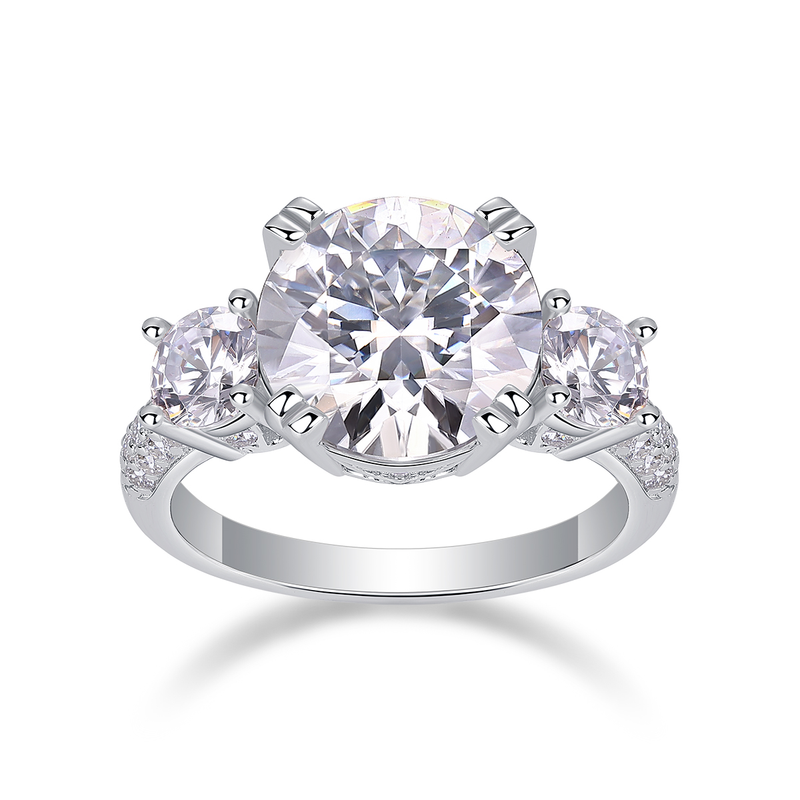 5-Carat Moissanite Sterling Silver Ring with Platinum-Plated Accents - Modern & Elegant - 1