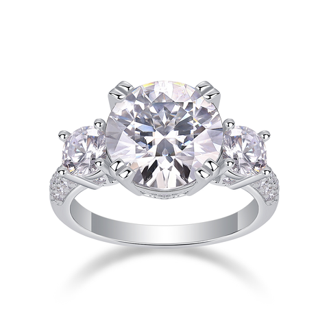 5-Carat Moissanite Sterling Silver Ring with Platinum-Plated Accents