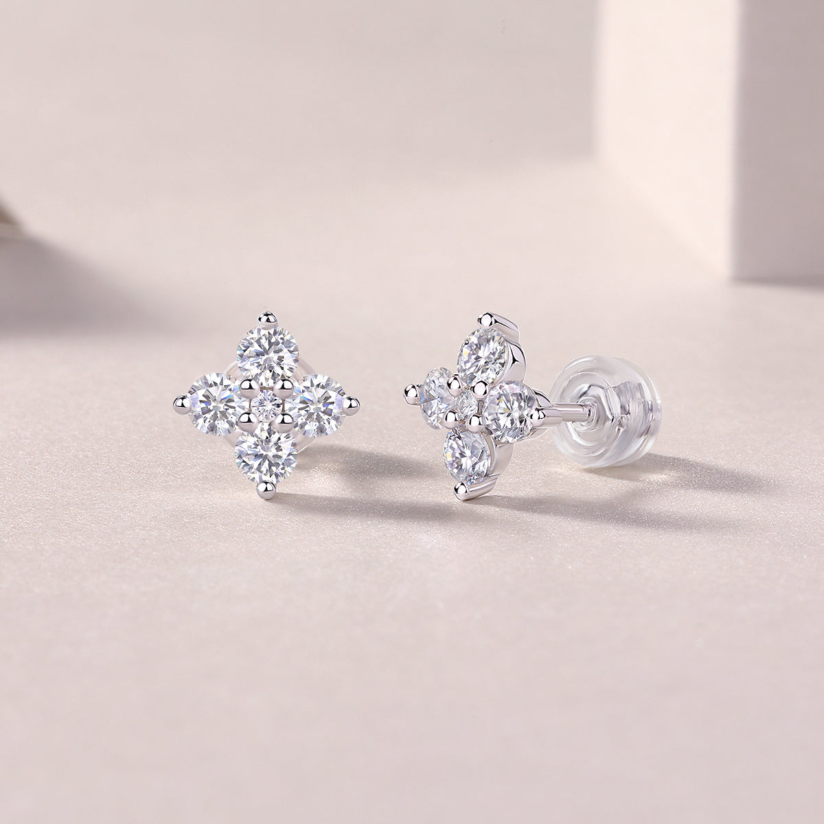 S925 Sterling Silver Moissanite Stud Earrings Floral Cluster Design