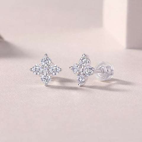 S925 Sterling Silver Moissanite Stud Earrings Floral Cluster Design