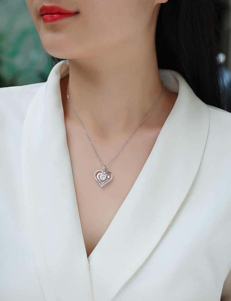1-Carat Moissanite Heart Pendant Necklace in S925 Sterling Silver with Platinum Plating - 6