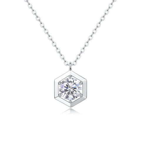 1-Carat Moissanite Hexagon Pendant Necklace in S925 Sterling Silver