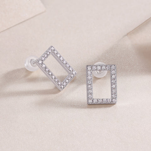 S925 Sterling Silver Moissanite Rectangle Stud Earrings Modern Elegant Fine Jewelry