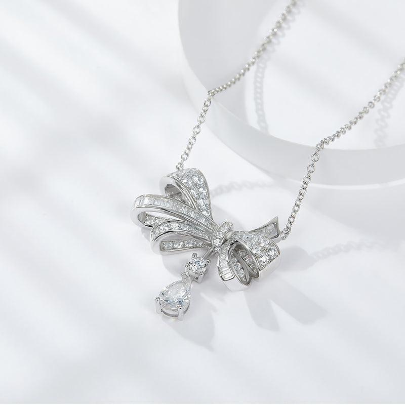 1Butterfly Sterling Silver Moissanite Pendant Set with Pear-Shaped Stone