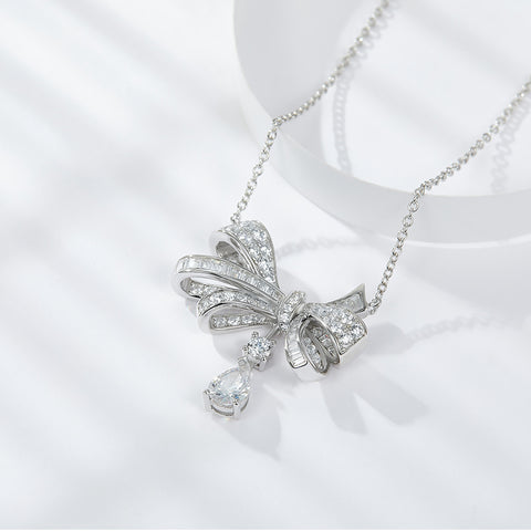 1Butterfly Sterling Silver Moissanite Pendant Set with Pear-Shaped Stone
