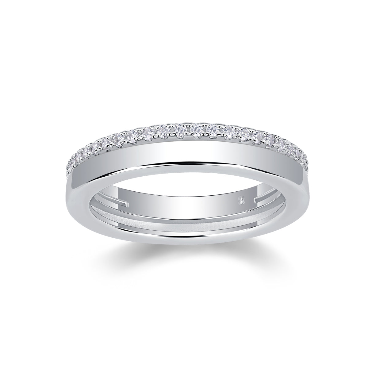 S925 Sterling Silver Double Ring with Moissanite Accent Modern Elegant Fine Jewelry