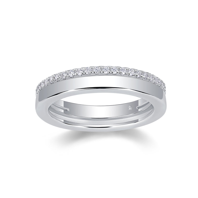 S925 Sterling Silver Double Ring with Moissanite Accent Modern Elegant Fine Jewelry - 2