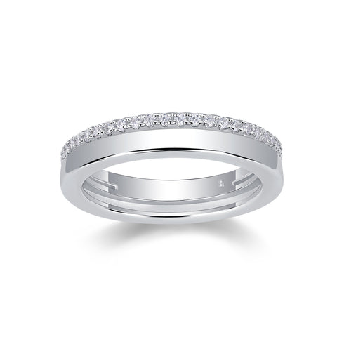 S925 Sterling Silver Double Ring with Moissanite Accent Modern Elegant Fine Jewelry