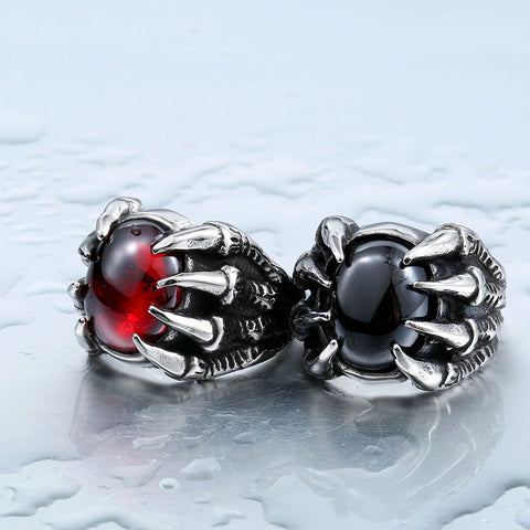 Men's Stainless Steel Ring with Red Inlaid Stone Bold Design