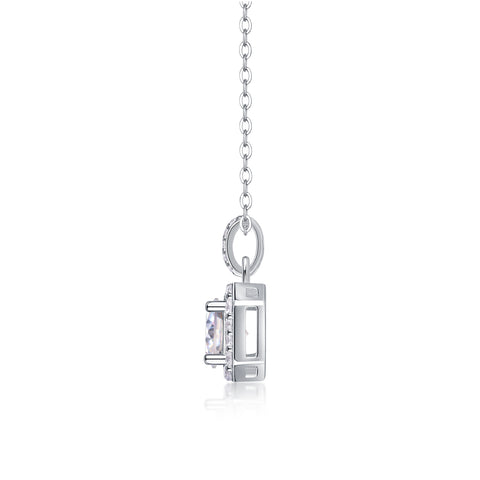 1Dawn Light 1-Carat Moissanite Pendant Necklace in S925 Sterling Silver with Platinum Plating