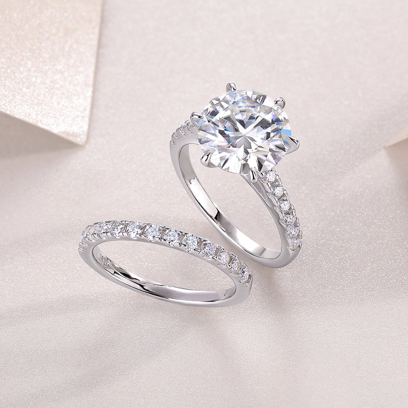 S925 Silver Moissanite Rings Set with 5 Carat Center Stone Modern Elegant Design - 4