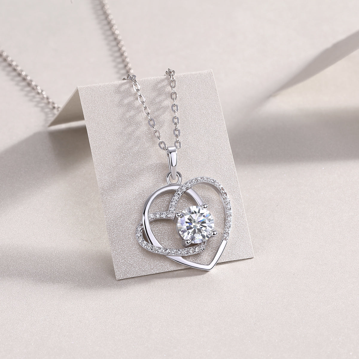 1-Carat Moissanite Heart Pendant Necklace in S925 Sterling Silver with Platinum Plating