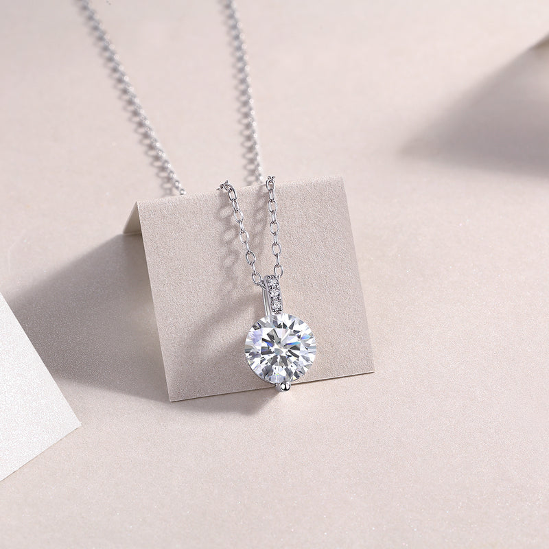 2-Carat Moissanite Pendant Necklace in S925 Sterling Silver with Platinum Plating - 3