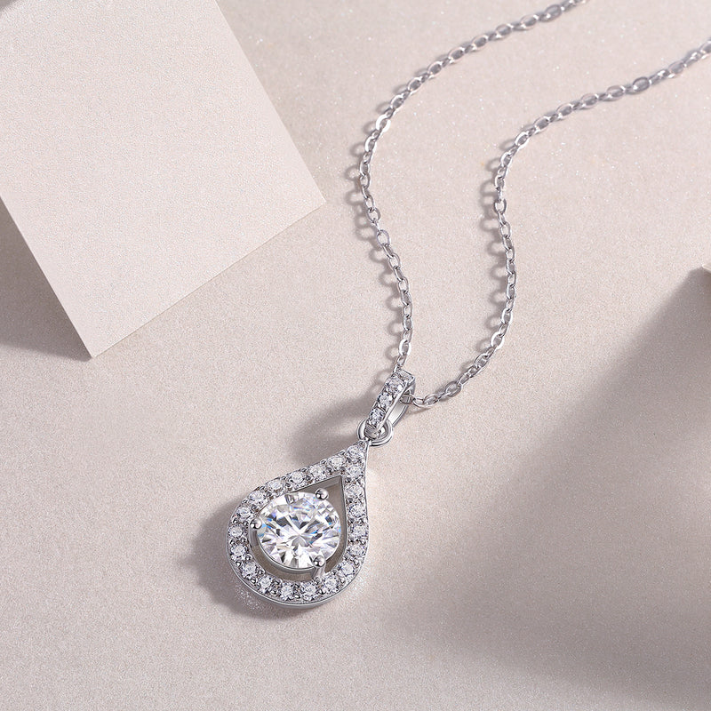 1Heart Charm Sterling Silver Necklace with 1-Carat Moissanite Pendant Elegant Teardrop Design - 4