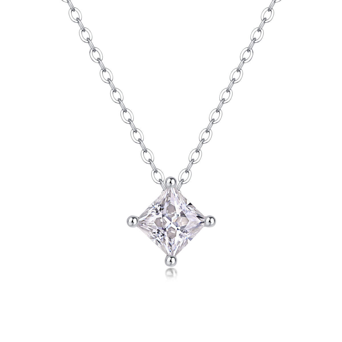 Square Moissanite Pendant Necklace in S925 Sterling Silver Elegant Fine Jewelry