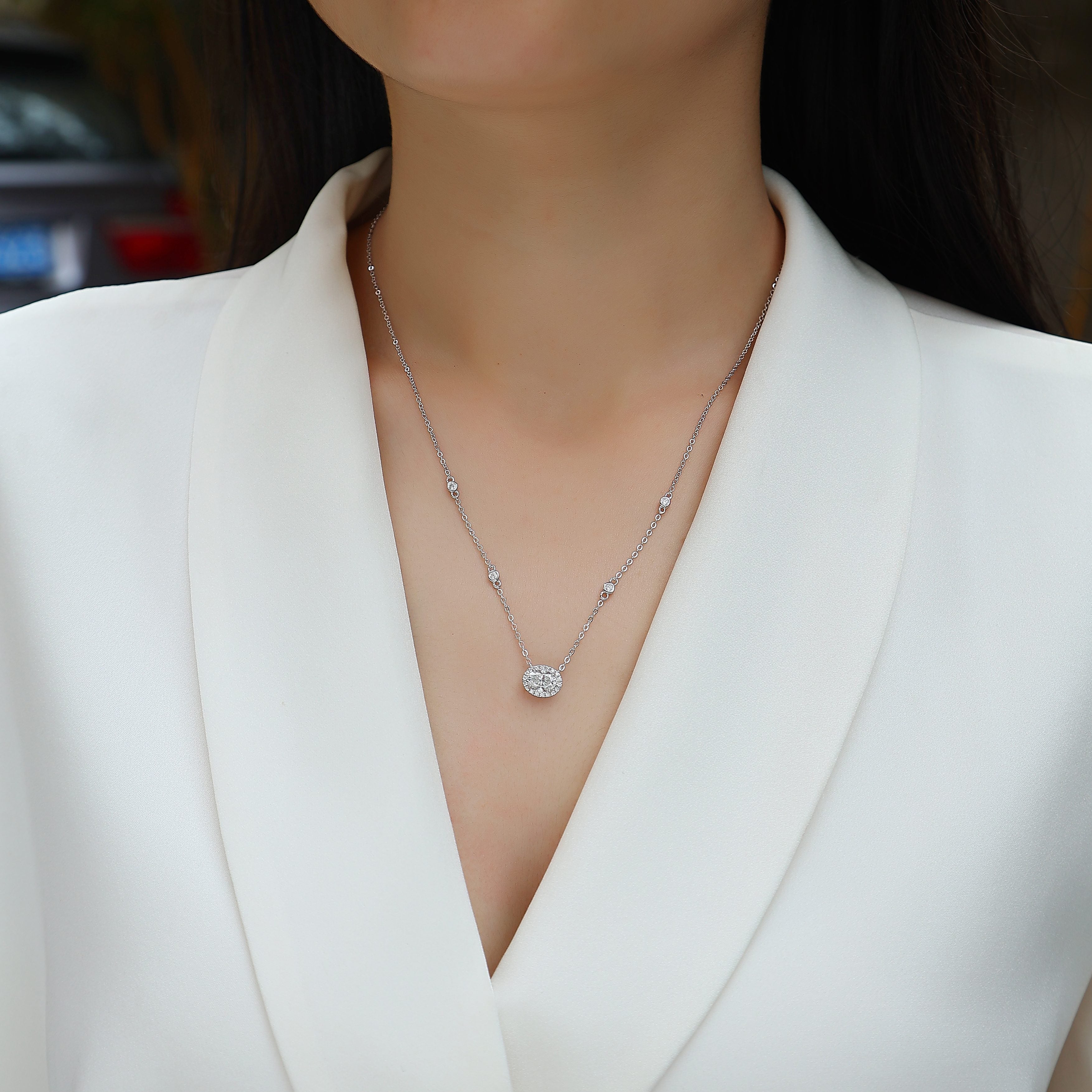 Egg-Shaped Moissanite Pendant Necklace in S925 Sterling Silver with Platinum Plating