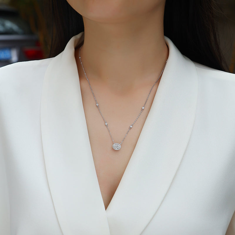 Egg-Shaped Moissanite Pendant Necklace in S925 Sterling Silver with Platinum Plating - 3