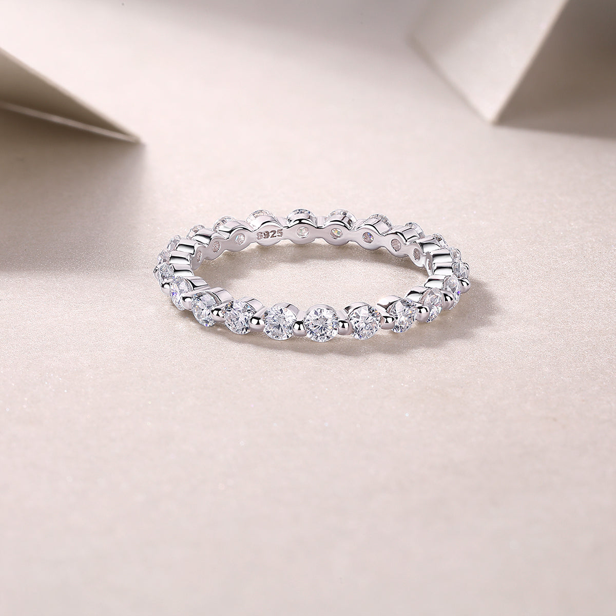 S925 Silver Moissanite Ring with Sparkling Single Row Stones Modern Elegant Fine Jewelry