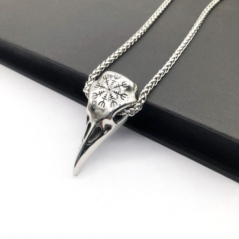 Mens Bold Viking Skull Eagle Beak Pendant Necklace