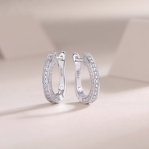 S925 Sterling Silver Moissanite Hoop Earrings with Platinum-Plated Finish Elegant Modern Studs