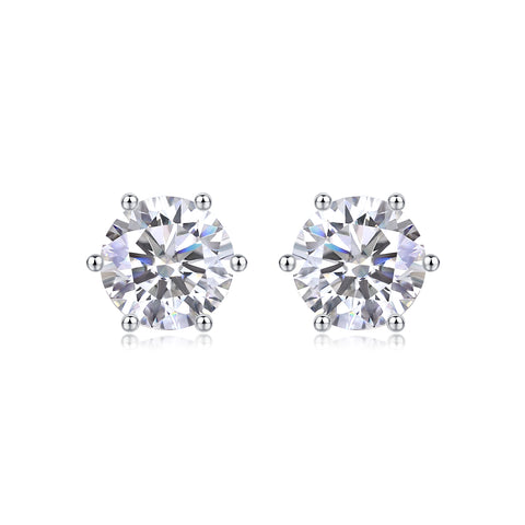 S925 Silver Moissanite Stud Earrings Classic Six-Prong Luxury Fine Jewelry