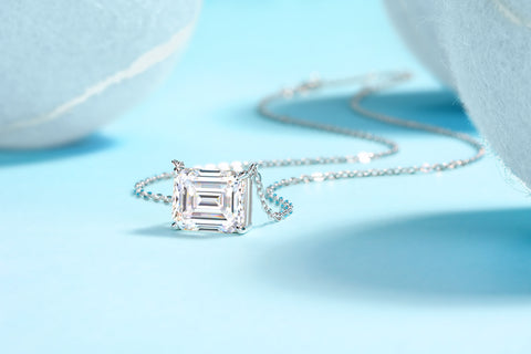 Octagonal Moissanite Pendant Necklace in S925 Sterling Silver with Platinum Plating - Modern Elegant Fine Jewelry