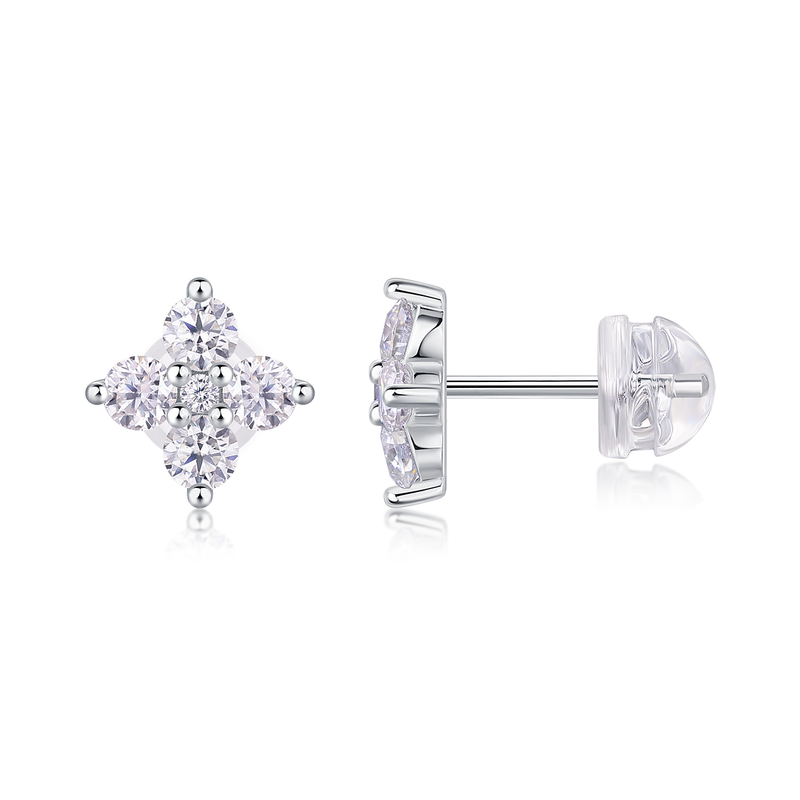 S925 Sterling Silver Moissanite Stud Earrings Floral Cluster Design - 6