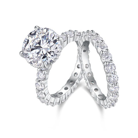 1Time Vow S925 Sterling Silver Moissanite Ring Set with 5-Carat Center Stone