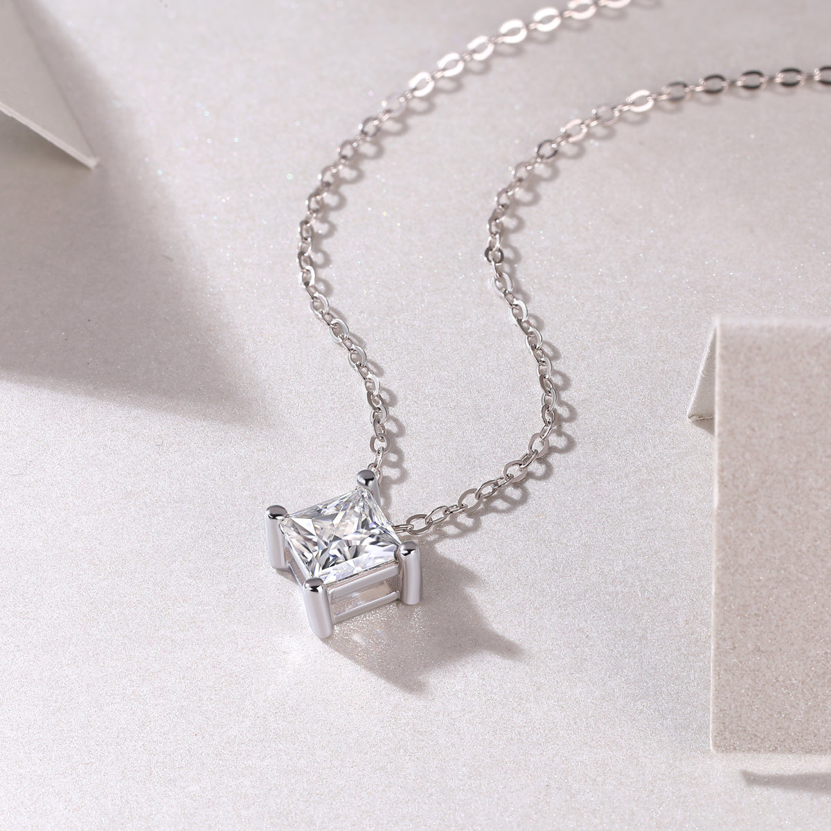 Square Moissanite Pendant Necklace in S925 Sterling Silver Modern Elegant Fine Jewelry