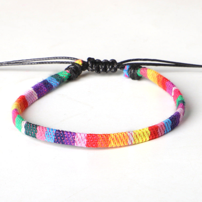 Bohemian Hand Woven Rainbow Color Cloth Anklet - 16