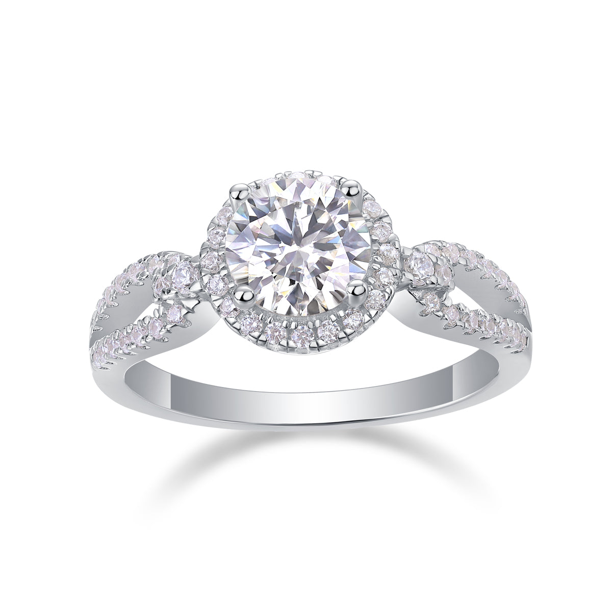 S925 Silver Moissanite Wedding Ring with Large 1 Carat Diamond Accent
