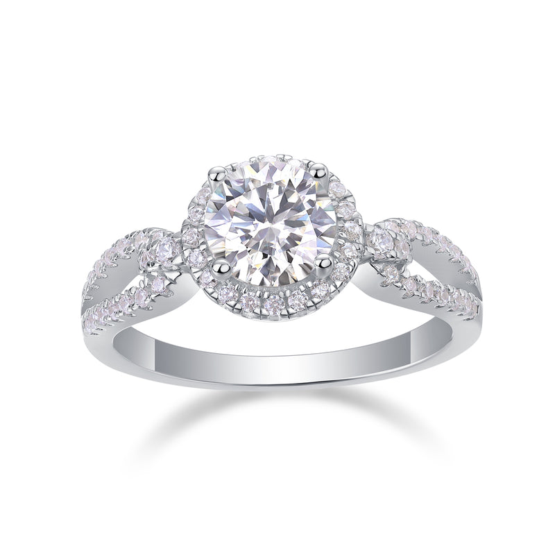 S925 Silver Moissanite Wedding Ring with Halo and Split Shank Design - 1