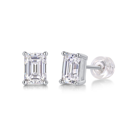 Octagonal Moissanite Stud Earrings in S925 Silver - Modern & Elegant