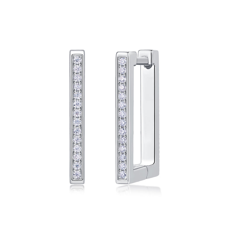 S925 Sterling Silver Moissanite Stud Earrings Elegant Platinum-Plated Rectangle Design - 2