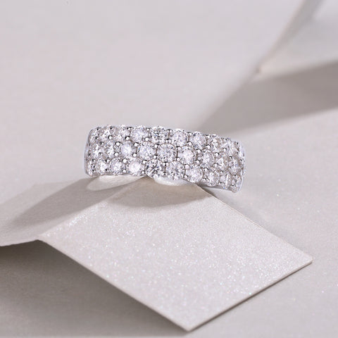 Multi-row Moissanite S925 Silver Ring Modern Elegant Fine Jewelry