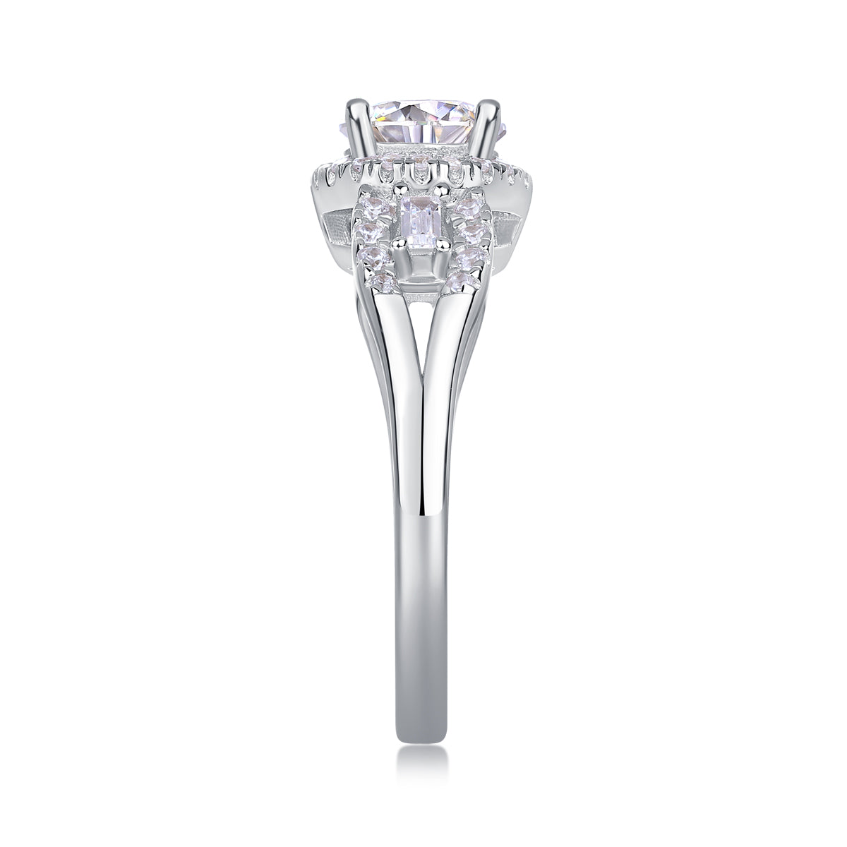S925 Silver Moissanite Wedding Ring with Large 1 Carat Center Stone