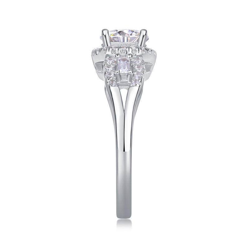 S925 Silver Moissanite Wedding Ring with 1 Carat Center Stone Elegant Split Shank Design - 1